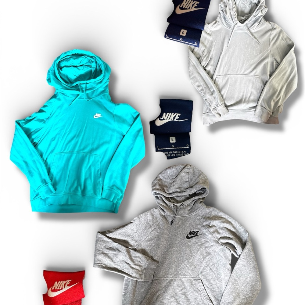 Nike Hoodies in Teal, Light Gray, and Heather Gray